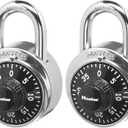 Master Lock Black Gym Locker Lock Combination Padlock, Indoor Combo Lock with Preset 3-Digit Code for Cabinets, Storage, 2 Pack, 1500T