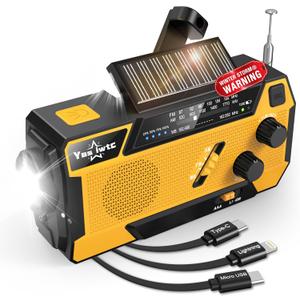 Hand Crank Emergency Radio 7400mWh (2000mAh) Solar Hand Crank Radio Built in 3 Charging Cables AM/FM/NOAA Weather Radio Battery Operated Hand Crank Charger for Emergency Supplies Survival Gear