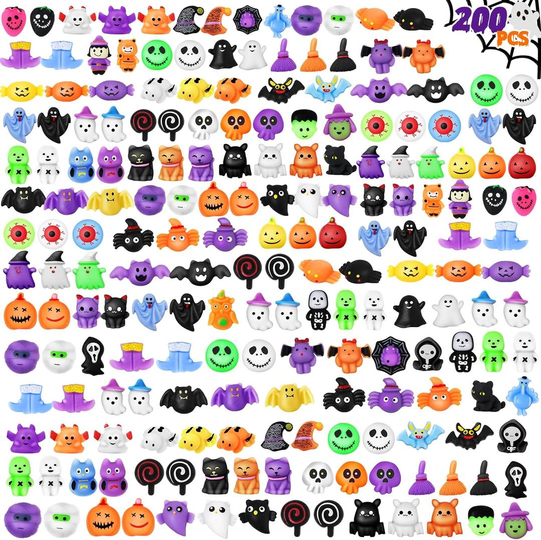 200 PCS Halloween Squishy Toys for Kids Toy Halloween Party Favors Trick or Treat Toys Bulk,Halloween-Theme Squishy Toy for Kids Boys Girls Gifts,Goodie Bags Fillers,Classroom Prizes