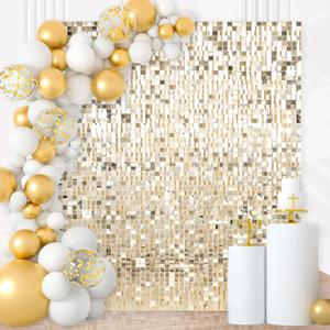 Shimmer Wall Backdrop Sequin Wall Panels Pack of 24 Light Gold Glitter Backdrop Panel for Birthday Home Anniversary Engagement Bachelorette Parties Decorations (6ftx4ft)