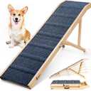 Dog Ramp for Bed, 63" Long Foldable Pet Ramp for Small Large Dogs, Dog Ramps for High Beds Car, High Traction with Platform 6 Adjustable Heights 24" to 30" Up to 220LBS, Wood (63"X 17inch)