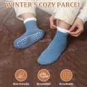 Fuzzy Socks with Grips for Women, Warm Plush Slipper Soft Socks for Winter Indoor Comfort, Cozy Gift (Pink & White & Blue)
