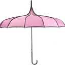 ThreeH Pagoda Umbrella Vintage Bridal Parasol Windproof 16 Ribs Leather Hooked Handle Rain Sun Umbrella (Pink)