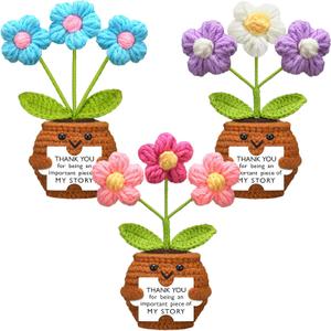 Wavwavw 3 Pcs Graduation Gifts for Teacher, Positive Handmade Crochet Doll Thank You for Being an Important Piece of Story Gifts for Women Men Teacher Graduation End of Year Gift(Puzzle Puff Flower)