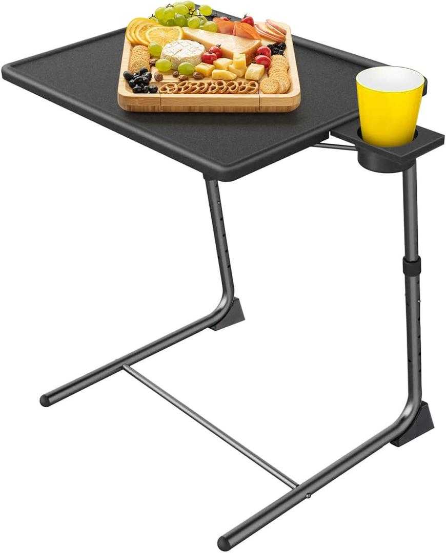 Adjustable TV Tray Tables with 6 Height & 3 Tilt Angle, Folding TV Dinner Tray,TV Table with Cup Holder on Bed & Sofa (1 Pack, Black)