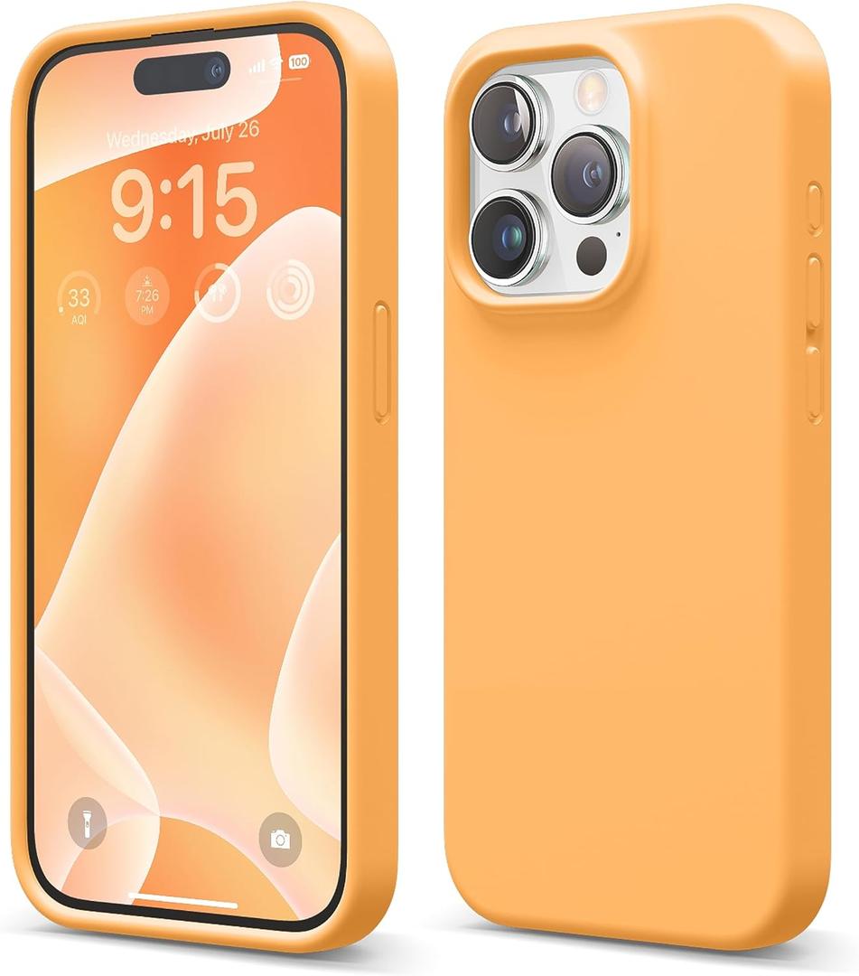 elago Compatible with iPhone 15 Pro Case, Liquid Silicone Case, Full Body Protective Cover, Shockproof, Slim Phone Case, Anti-Scratch Soft Microfiber Lining, 6.1 inch (Orange)