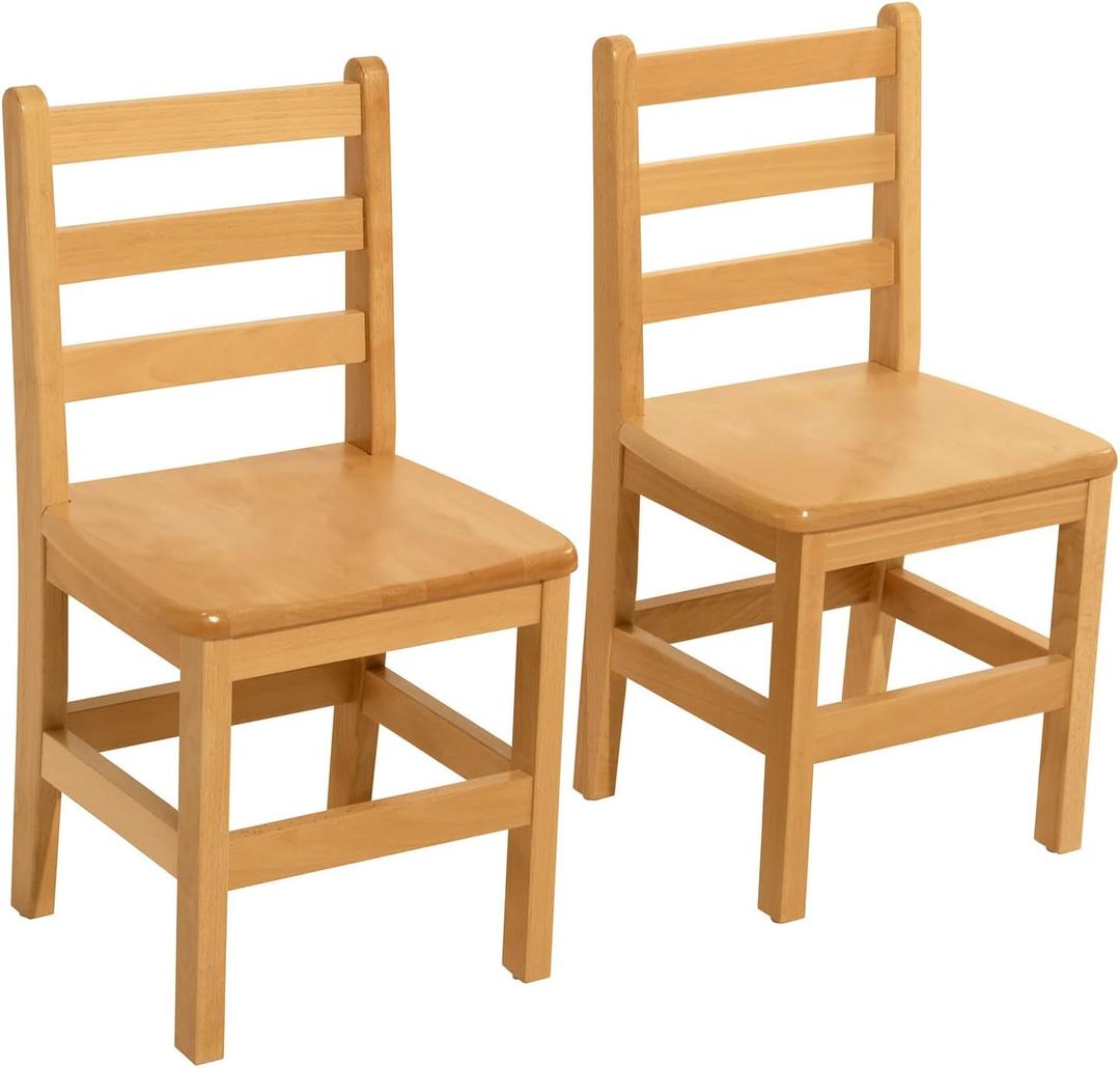 Kids Wooden Chair Set, Fully Assembled Ladderback Wood Chairs for Teens, Adults, Teachers, 18" Seat Height for Ages 13+ (Set of Two)