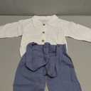 Infant Baby Boys Gentleman Outfits Long Sleeve Bowtie Romper+Suspender Overalls Pants Set Wedding Set Formal (6-9 Months, Blue)