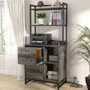 Homieasy Vertical Filing Cabinet with Lock & Charging Station, Large Drawer Wood File Cabinet with Bookshelf, Printer Stand with Open Storage Shelf, fits Letter Size for Home Office, Grey Oak