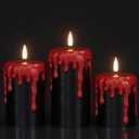 Eldnacele Black Flameless Pillar Candles Battery Operated with 6H Timer, Red Real Wax Dripping Effect 3D Wick Flickering LED Candle Lights Dinner Halloween Decoration(3 Pack, 3 x 4,5,6 Inches)