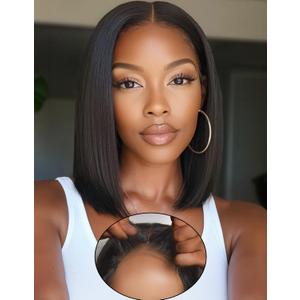WEQUEEN Wear and Go Glue less Bob Wig Human Hair Pre Plucked Pre Cut 4x4 Skin-like Lace 250% Density Straight Short Bob Wig for Black Women 10 Inch