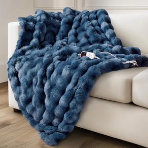 Electric Heated Blanket for Girls & Women, Soft & Luxurious, Faux Rabbit Fur Heating Throw Blankets, 6 Heat Settings, Overheat Protection, Quick Heating, Memory Function, Gift-Ready Design, 50"x60"