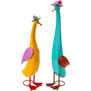 22" Duck Garden Statue Set of 2 Metal Ducks, Duck Outdoor Decor with Stakes Animal Yard Art Sculptures for Patio Porch Lawn Backyard, Large