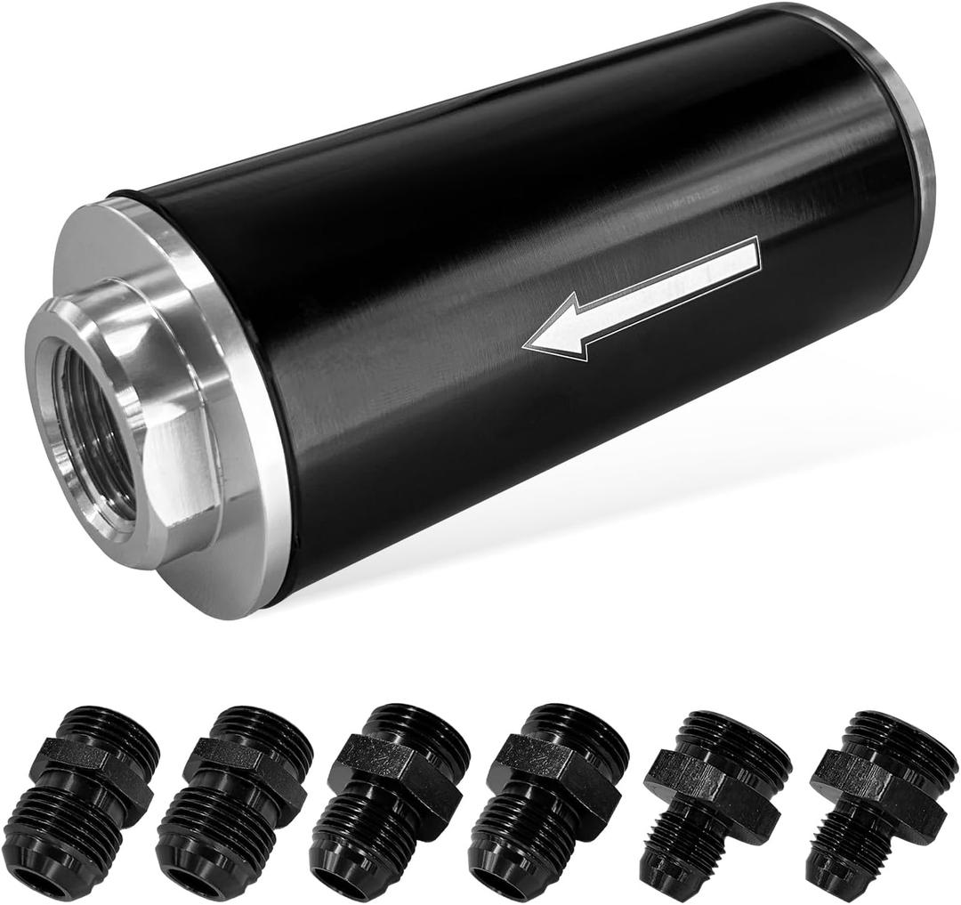 Inline Fuel Filter 100 Micron with 6AN 8AN 10AN Adapter, Automotive Replacement Fuel Filters, Universal Oil Fuel Filter Kit Fit for 50MM Mounting Bracket