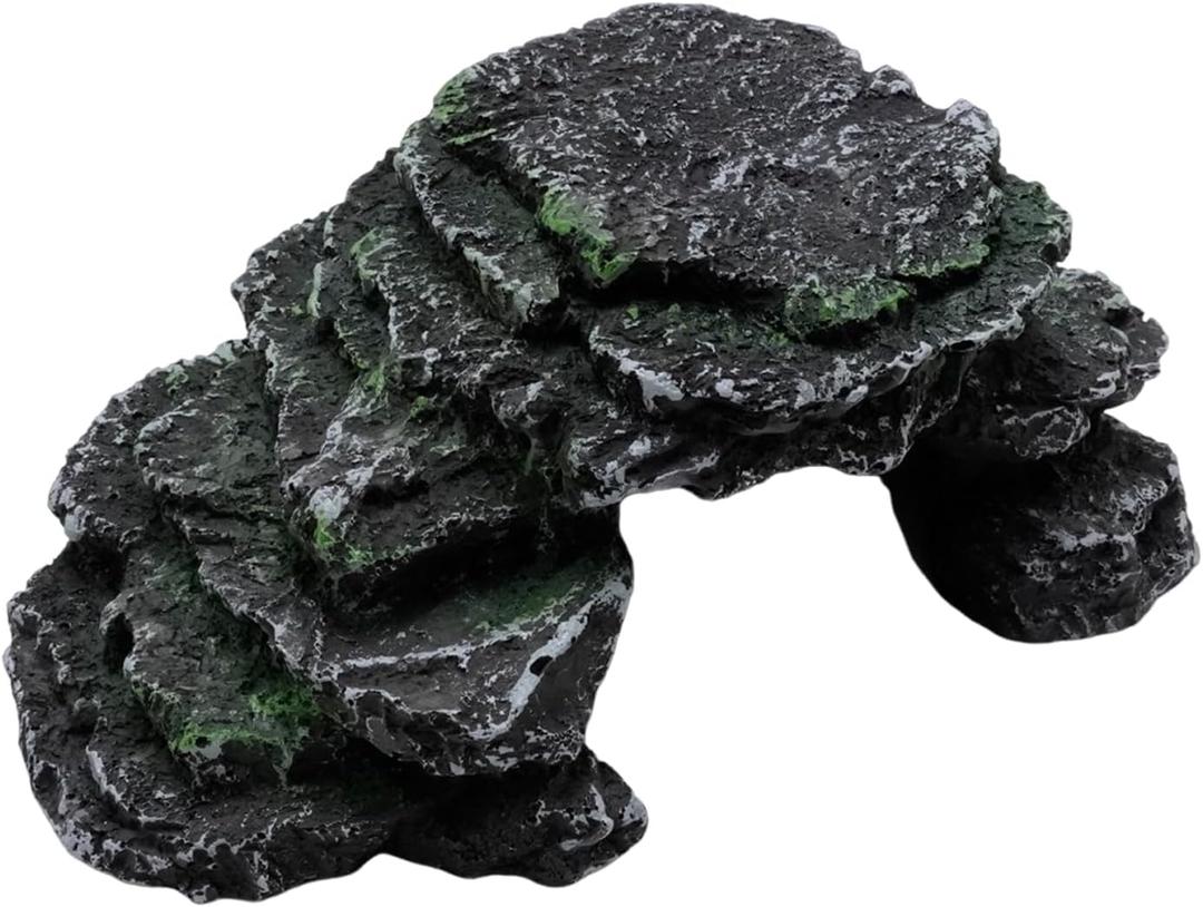 EATAKWARD Gecko Hide Shale Scape Step Ledge, Reptile Cave Hideout Tank Accessories Decorations, Ideal for Reptiles, Amphibians, Leopard Gecko, Lizard, Frogs, Turtle (Black, 8 * 5 * 3inch)