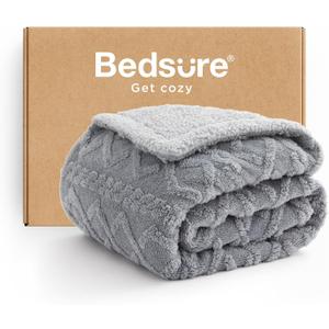 Bedsure Gentlesoft Sherpa Fleece Blanket Twin Size for Bed - Fluffy & Cozy Cable Jacquard Tufted for Women Gift, Thick and Warm Christmas Blanket for Winter, Grey, 60x80 Inches