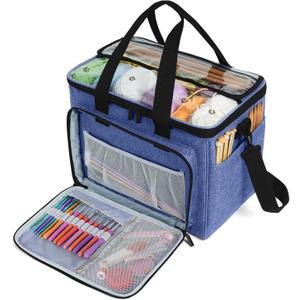 Teamoy Knitting Bag, Yarn Storage Organizer Crochet Bag Tote, Dark Blue, Large - No Cover