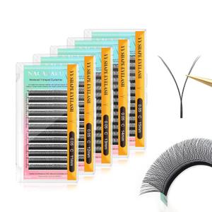 NAGARAKU 5 Trays yy Eyelash Extensions y lash 0.05mm C curl 11/12/13/14/15mm in 1 pack Premade 4D Easy Fan Russian Volume Cluster Faux Mink Matte Black 12 rows