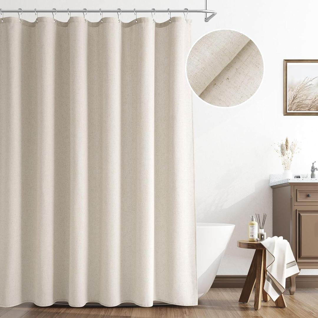 Naturoom Apricot Linen Shower Curtain, Cloth Textured Fabric Shower Curtain Set with Hooks, Simple Elegant Modern Farmhouse Country Ultra Thick Bath Curtains for Bathroom,Water Repellent,72x72