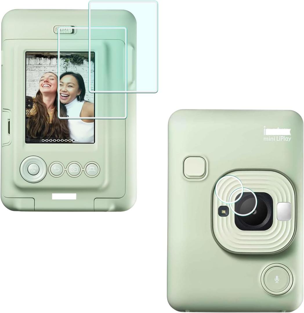 Screen Protector for Fuji Fujifilm Instax Mini Liplay + Lens PET Flim [2+2 Pcs] on Camera (for Accessories), 0.3mm High Definition 9H Hardness Optical LCD Premium Glass Protective Cover