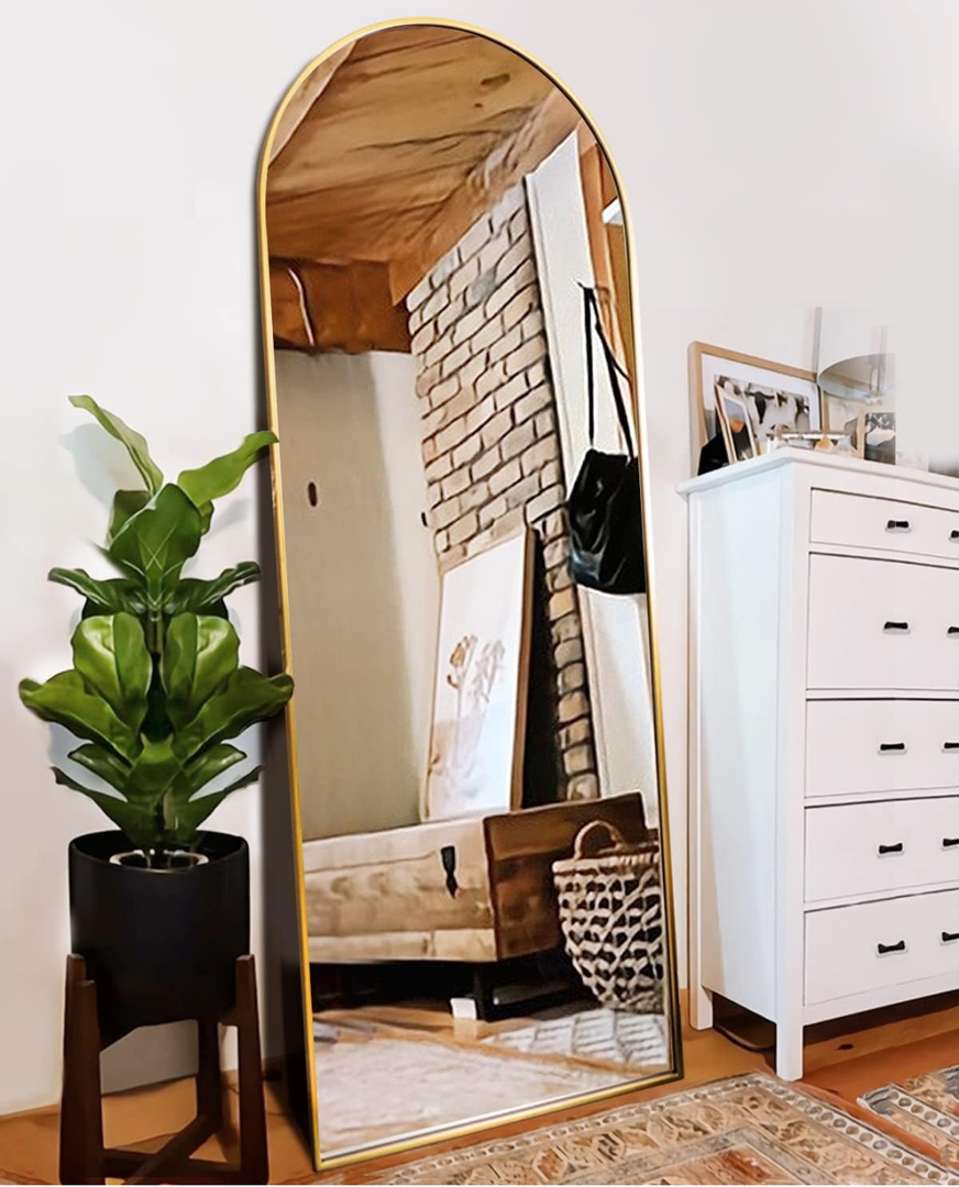 Floor Mirror, Full Length Mirror with Stand, Arched Wall Mirror, Gold Floor Mirror Freestanding, Wall Mounted Mirror for Bedroom Living Room, Gold