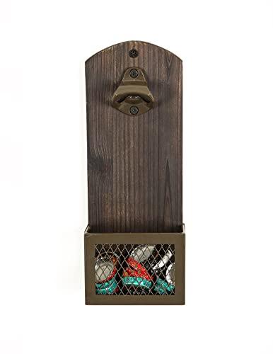 Bottle Opener, SODUKU Vintage Wooden Wall Mounted Bottle Opener with Cap Catcher Beer Bottle Can Opener Tool for Home Kitchen Bar Coffee Shop