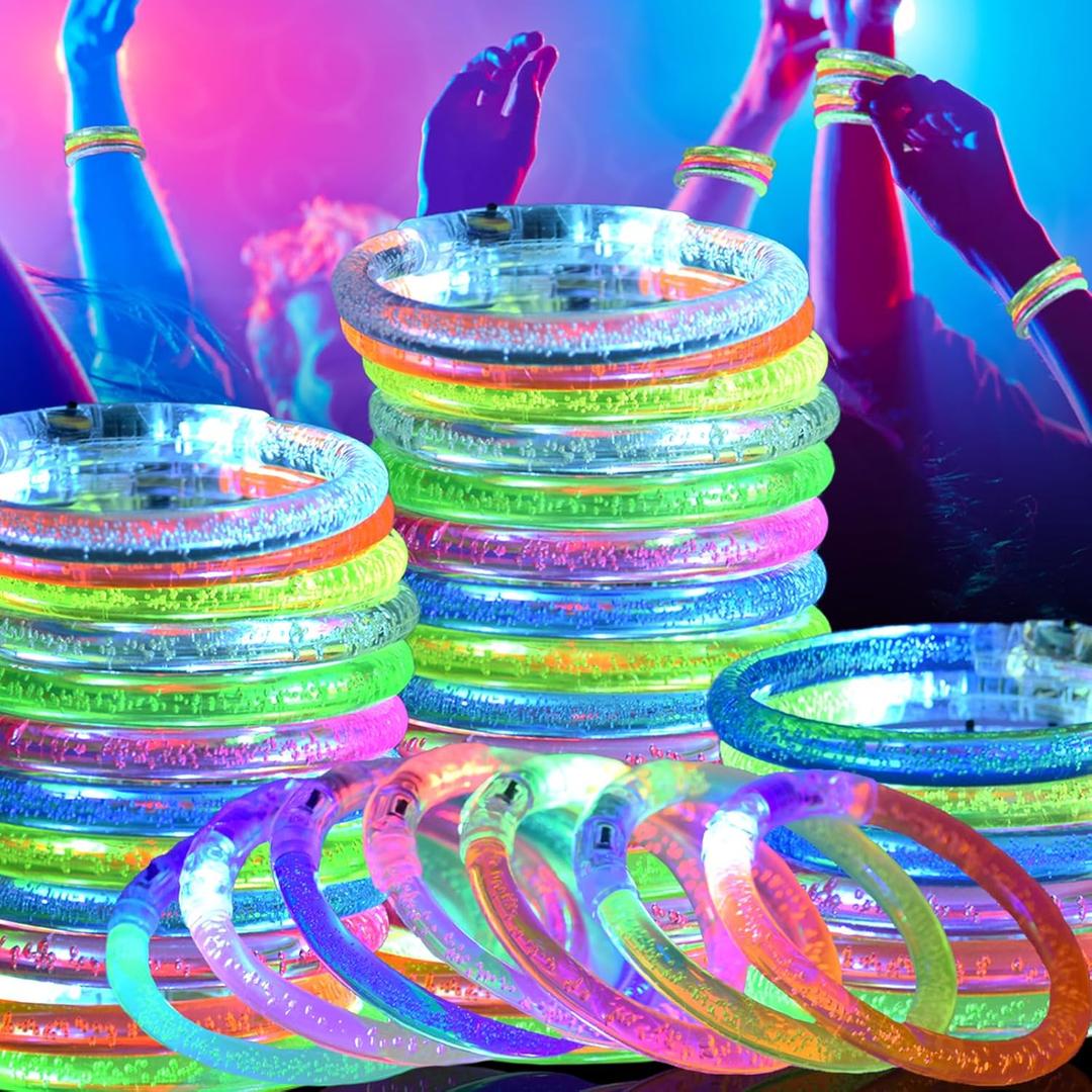 LED Light Up Bracelets for Kids & Adults, 50 Pcs Glow in the Dark Party Favors, Rave & Concert Accessories  Bulk Glow Stick Bracelets for Halloween, Birthdays, Mardi Gras, Festivals