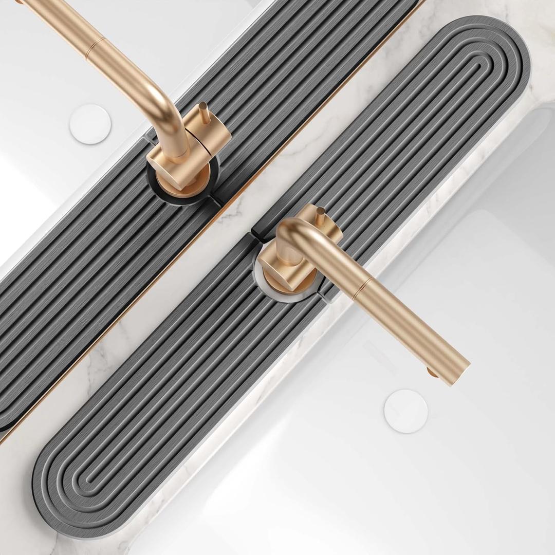 Stone Faucet Mat for Kitchen Sink  Diatomite Fast-Drying Stone Tray, Faucet Mat Sink Splash Guard, Decorative Sink Protector for Kitchen Bathroom Counter [Dark Gray, 23.6''x3.9'']