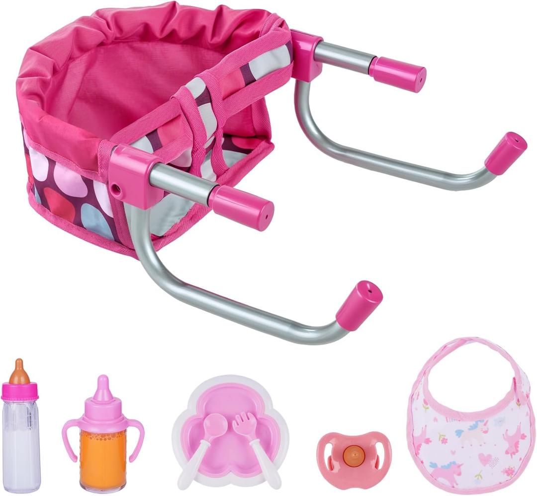 BABESIDE Baby Doll High Chair with Feeding Accessories, Doll High Chair Set for 12-20 Inch Dolls,Baby Doll Highchair & Feeding Set for Pretend Play, Perfect for 3+ Year Old Kids Boys & Girls