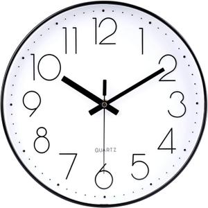 8 Inch Small Black Wall Clocks Silent Non Ticking Battery Operated for Bedroom Bathroom Kitchen Office
