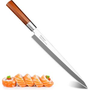 Rondauno Sashimi Knife Yanagiba Sushi Knife 10 inch Japanese High Carbon Stainless Steel for Precision Fish Slicing and Filleting with Ergonomic Wooden Handle