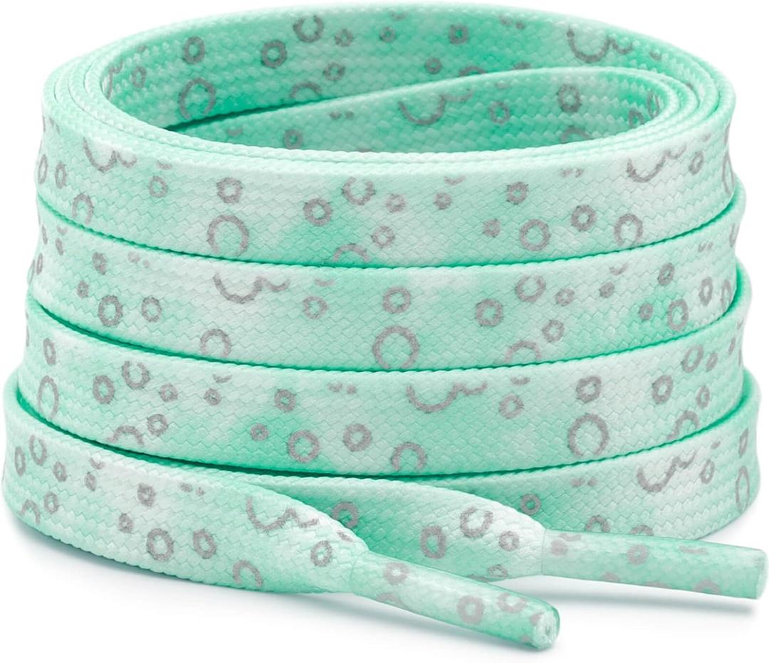 DELELE 2 Pairs Reflective Shoelace Flat Safety Laces for Shoes Sneakers Boots (47 Inch (120cm), 05 Dot Mint Green)