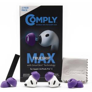 Comply TrueGrip MAX | Premium Memory Foam Replacement Earbud Tips for Apple AirPods Pro Gen 3 | Long Lasting Comfort, MAX Durability, Secure Fit, Superior Noise Isolation| Purple (S/M/L) (3 Pairs)