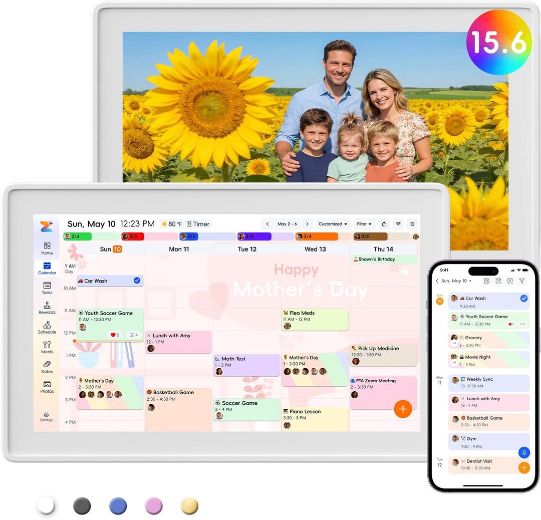 Westsee 15.6" Digital Calendar Frame Interactive Touchscreen Eletronic Calendars, Smart Family Planner for Schedule, Photo Display, Meals, Chore Chart & Tasks, Wall & Desk Mountable (White)