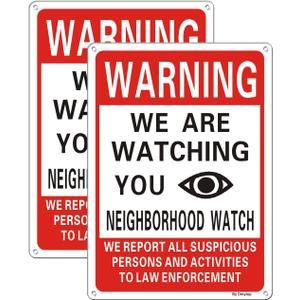2 Pack We Are Watching You Waring Sign, Neighborhood Watch Sign No Trespassing Warning for House, 10 x 7 Inches Rust Free Aluminum, Weather/Fade Resistant, Easy Mounting, Durable Ink