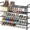 LINZINAR Shoe Rack Long 4 Tier Shoe Storage Organizer Metal Wide Shoe Shelf for Closet Entryway Bedroom 24 Paris Large Capacity, Gold Black
