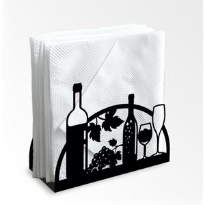Grape Wine and Glass Decorative Black Metal Napkin Holder for Table, 4.9" x 4.9" x 1.9" Standing Napkin Holder for Home Kitchen Restaurant Picnic Party Coffee Bar Dining Room