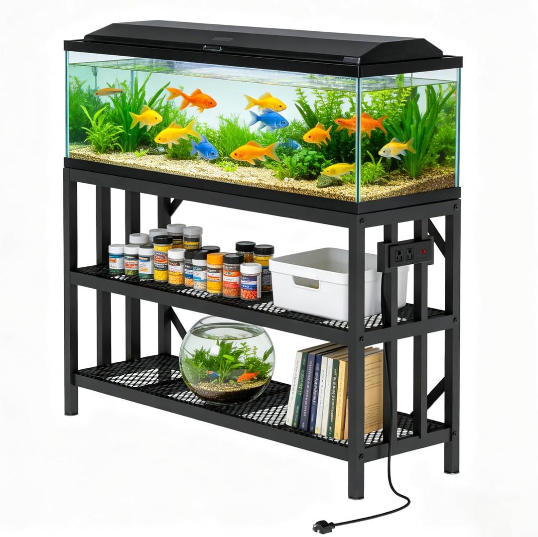 55-75 Gallon Aquarium Stand, 1000LBS Capacity Fish Tank Stand with 3-Tier Shelves & Integrated Power Strip, Heavy Duty Metal Frame for Fish Tanks and Reptile Terrariums