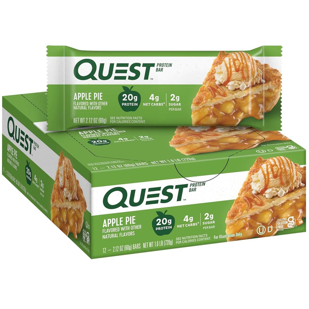 Quest Nutrition Apple Pie Protein Bar, 20g Protein, 4g Net Carbs, 2g Sugar, Gluten Free, Keto Friendly, 12 Count,(EXP 08/10/26)