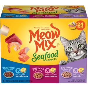 Meow Mix Seafood Selections Variety Pack, Wet Cat Food, 2.75 oz Cup (24 Pack) (EXP 10/28/27)