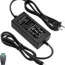 12V 5A Power Adapter 60W AC/DC Converter Suitable for LED Strips, Surveillance Cameras, and Computer Monitors. Features a 5.5x2.5mm Connector and a 2.1mm Plug.