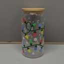 Christmas Gifts, 18oz Color Changing Christmas Lights Iced Coffee Can Glass, X-mas Glass Cup with Lid and Straw, Holiday Tumbler