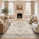 Washable Rug 11x14 Area Rugs: Boho Vintage Distressed Oriental Medallion Neutral Thin Large Rug Carpet for Living Room Bedroom Dining Room Home Office Decor - Beige