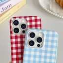 Skyseaco for iPhone 13 Pro Max Case Cute Aesthetic Gingham Phone Case Soft Slim TPU Shockproof Phone Cover for Women Girls - Blue