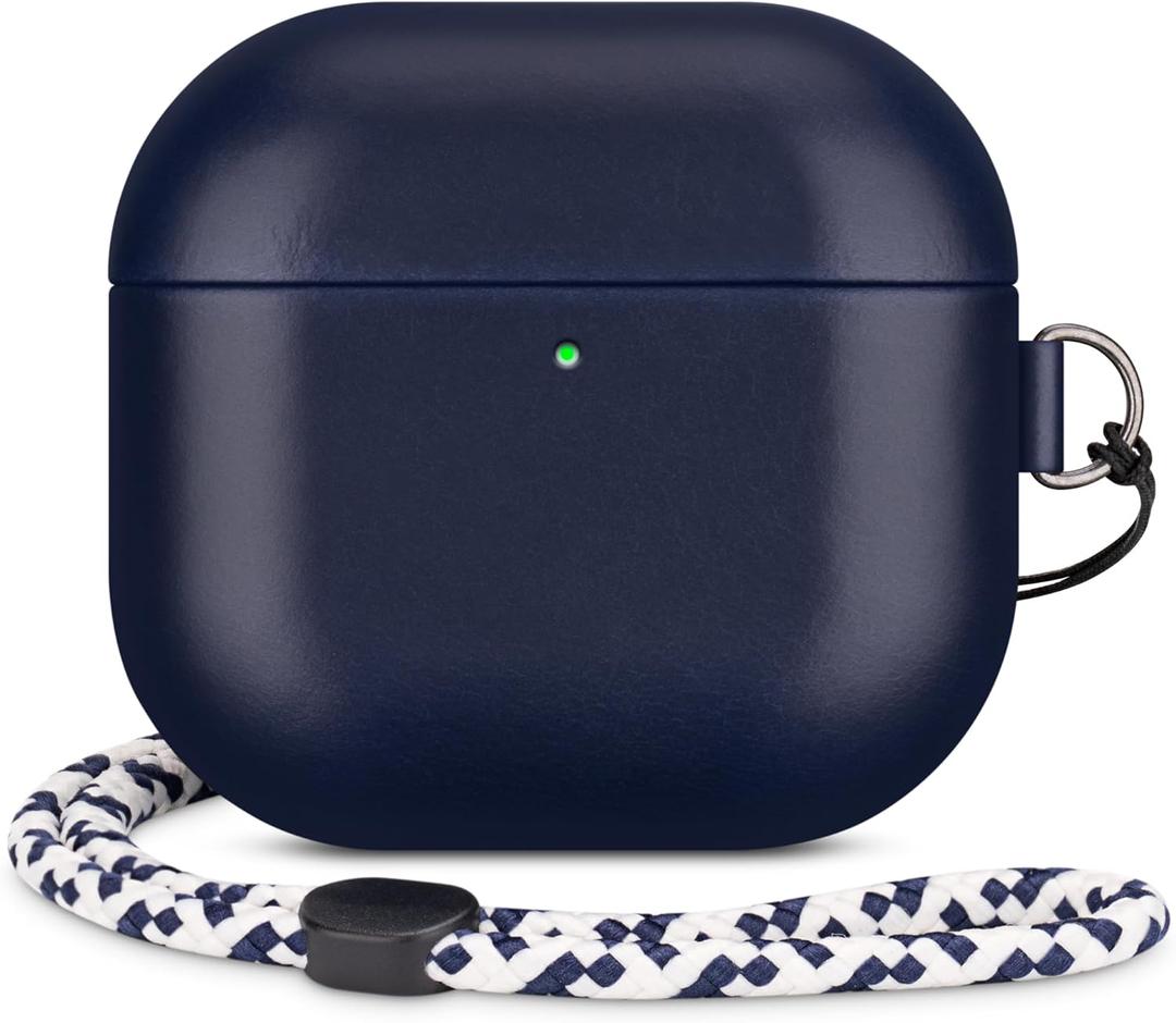 Leather Case Compatible with AirPods 4, D Clip Design with Hand Lanyard, Genuine Crystal Oil Waxy Leather Case for AirPods 4th Generation(2024),Handcrafted, Elegant Style, Blue