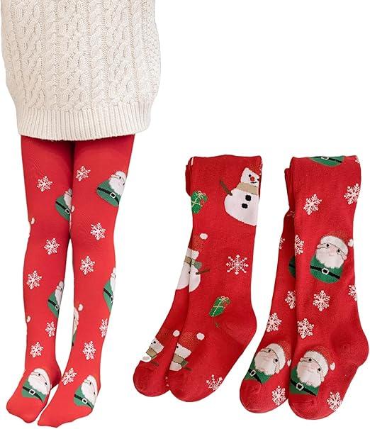 Christmas Toddler Tights,2PCS Tights for Baby Girls Infant Leggings Stockings Pantyhose for Newborn 2-12 Years