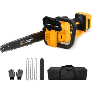 Brushless Electric Chainsaw 12" Cordless Tool Only for Dewalt 20V/60V Battery with Auto Oiler & Security Lock, for Tree Saw Trimming and Branch Wood Cutting (Tool Only)