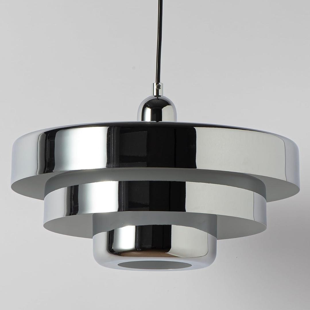 Modern Tiered Metal Pendant Light, Adjustable Height Ceiling Light Fixture, All-Metal Construction, Mid-Century Pendant Lighting for Kitchen Island Dining Room Living Room Hallway(Mirror Chrome)