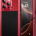Lanhiem for iPhone 16 Pro Max Case, Metal Heavy Duty Shockproof Tough Rugged Case with Built-in Glass Screen Protector, 360 Full Body DustProof Strong Protective Phone Case for 16 Pro Max 6.9", Red