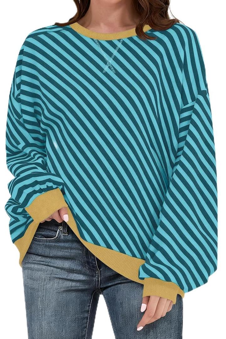 UEU Womens Diagonal stripes Sweatshirt Oversized Pullover Long Sleeve Top (XXL)